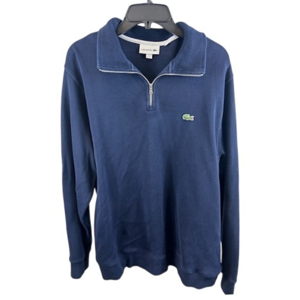 Lacoste‎ Quarter Zip Pullover Men's Size XXL Blue 100% Cotton Sweatshirt